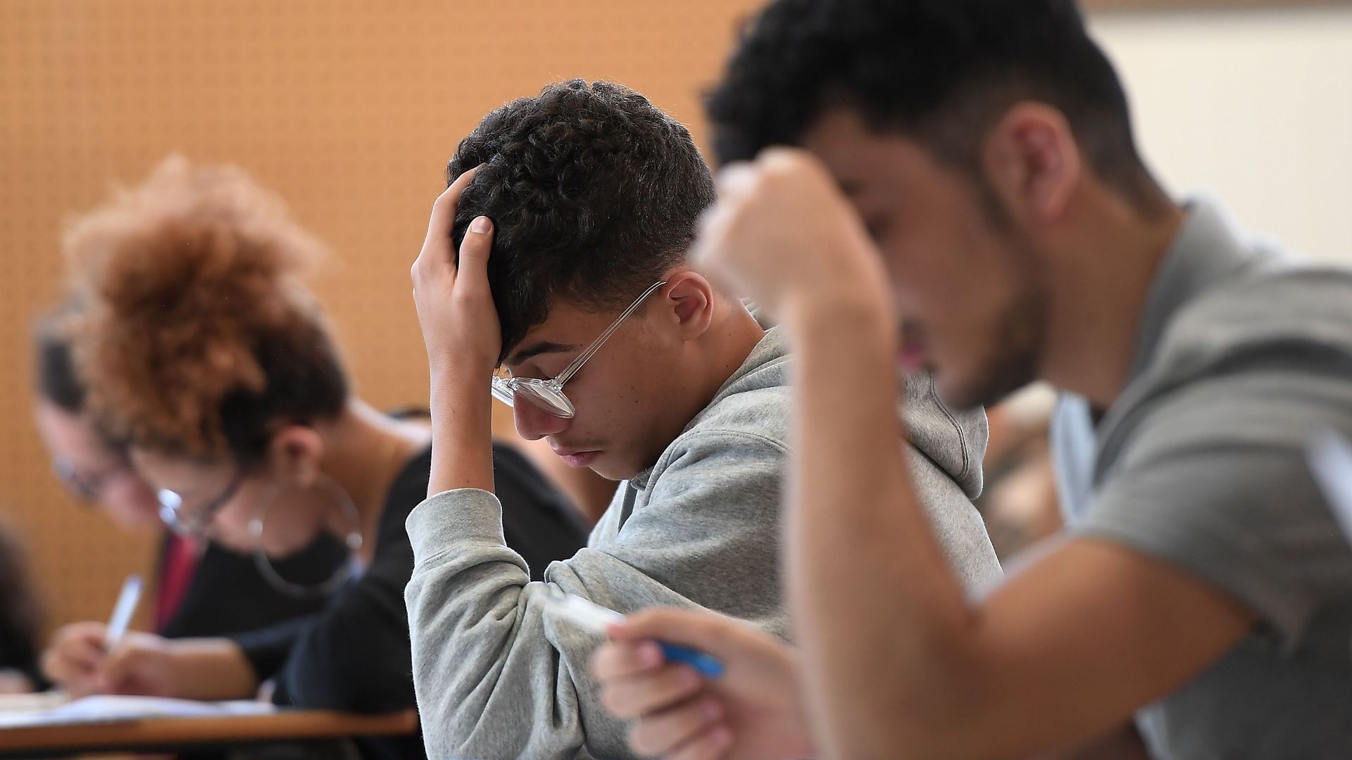 Stressed student taking a test