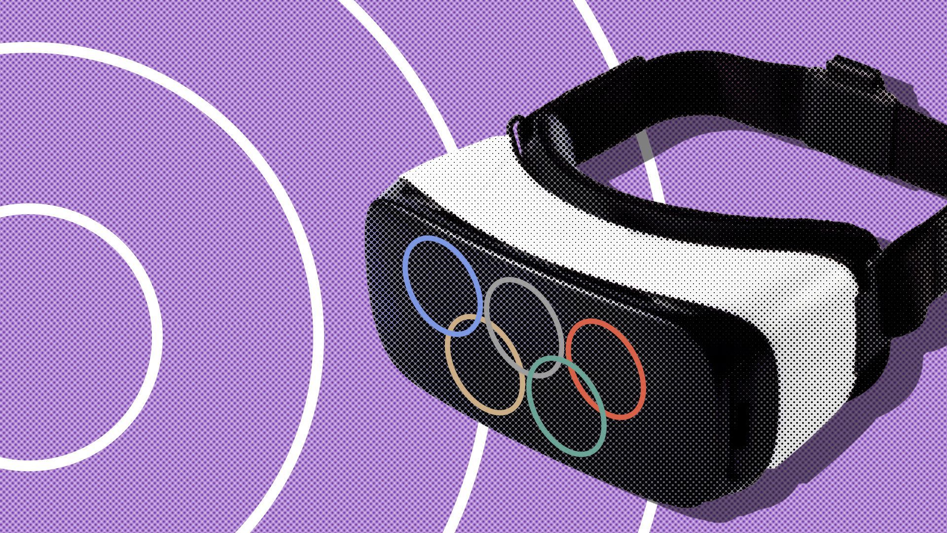 Illustration of a VR headset with the Olympics logo on the front.