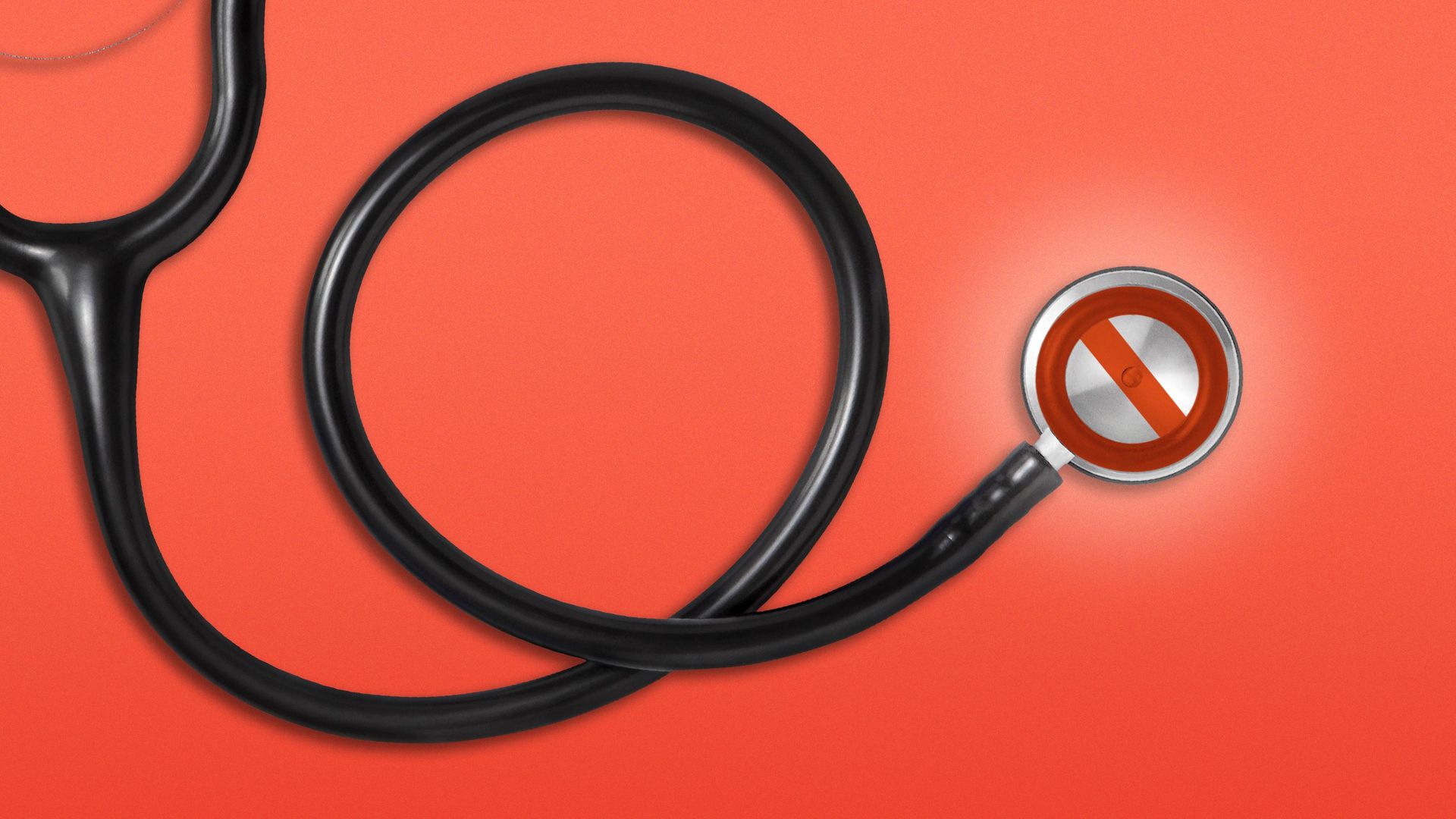 Illustration of a stethoscope with a "no" symbol on the bell/diaphragm.
