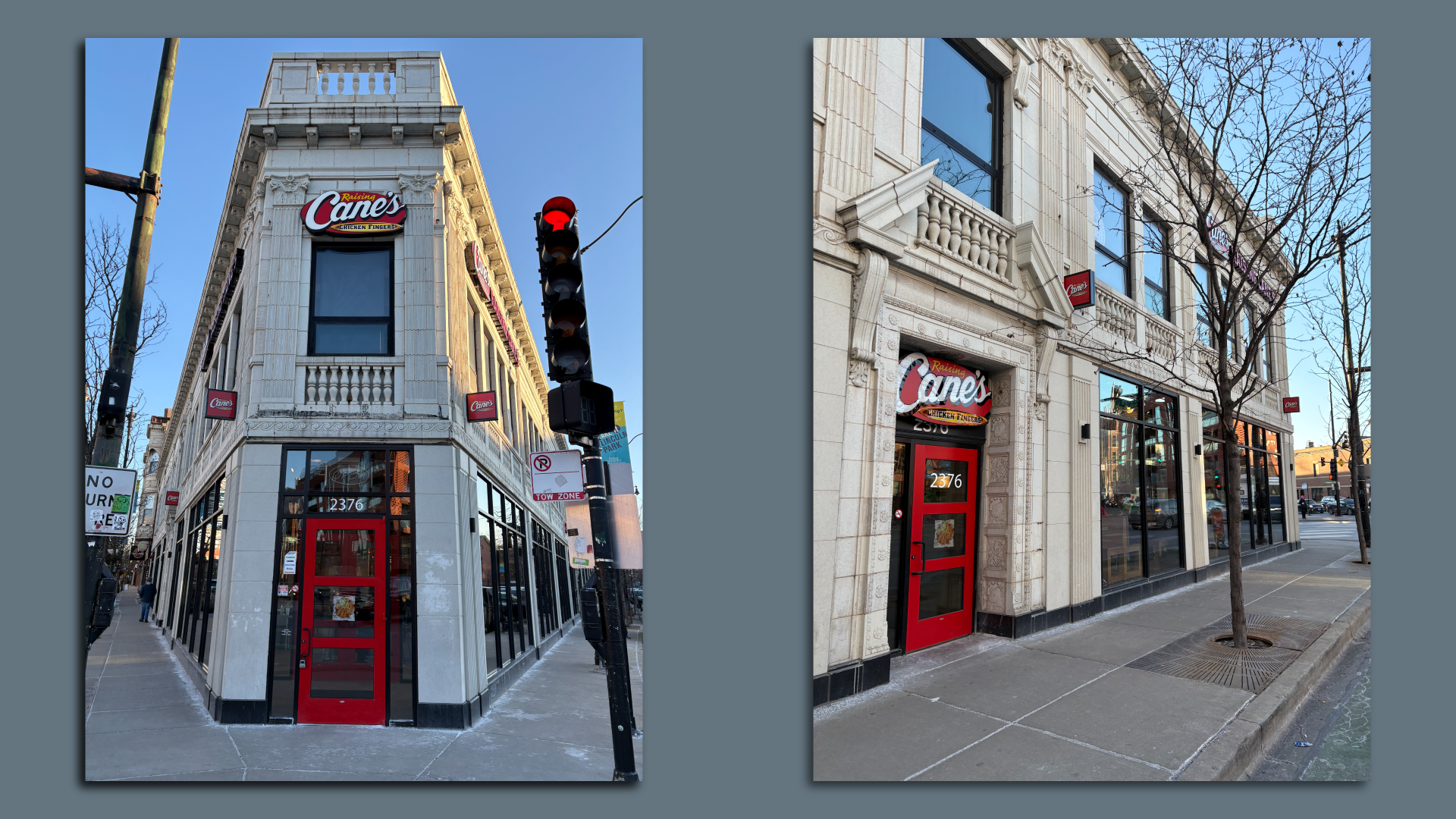 Photo of a building that says "Cane's" on the sign 