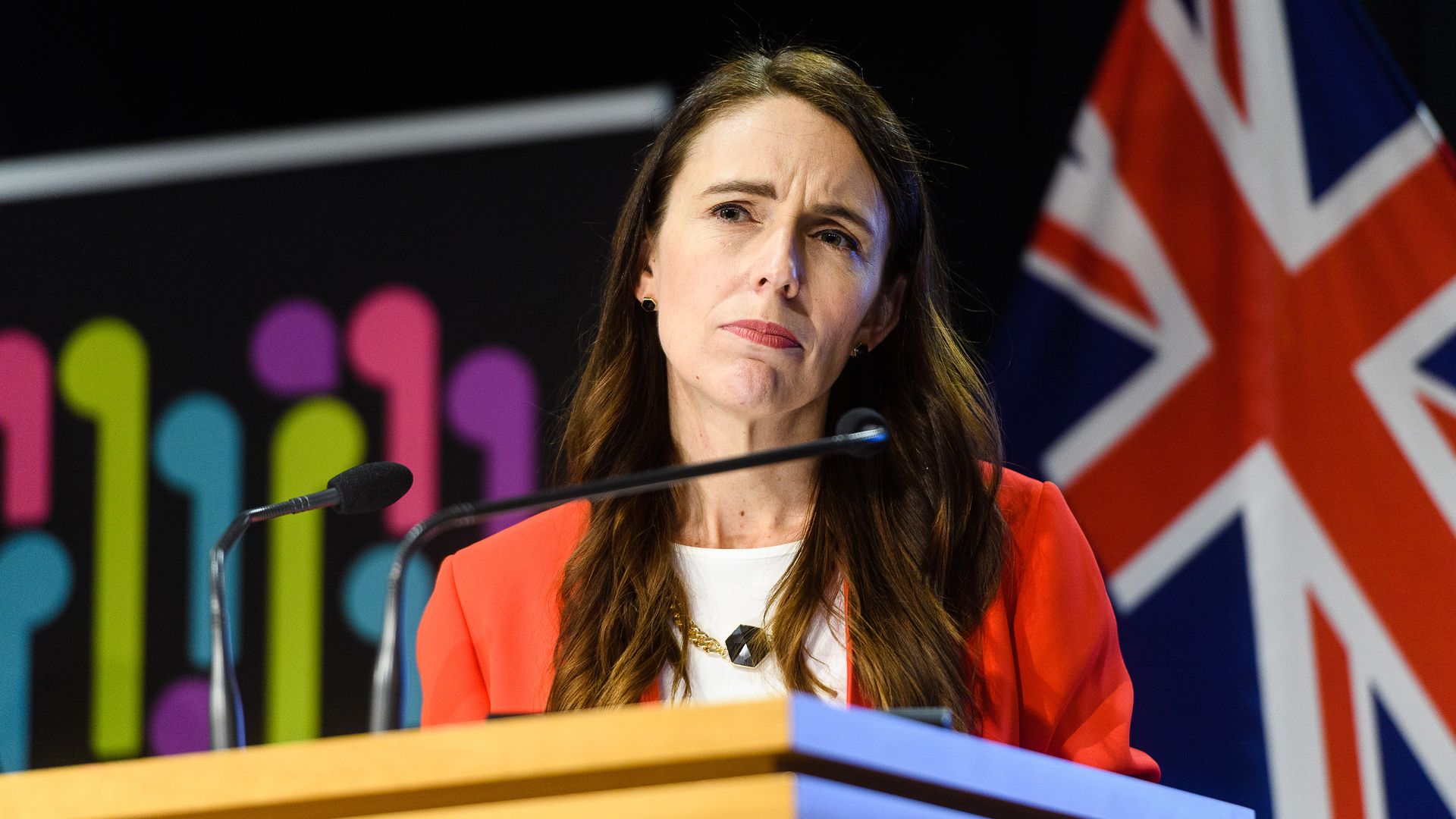 Jacinda Ardern, New Zealand's prime minister, speaks during a news conference in Wellington, New Zealand, on Wednesday, March 23, 2022. 