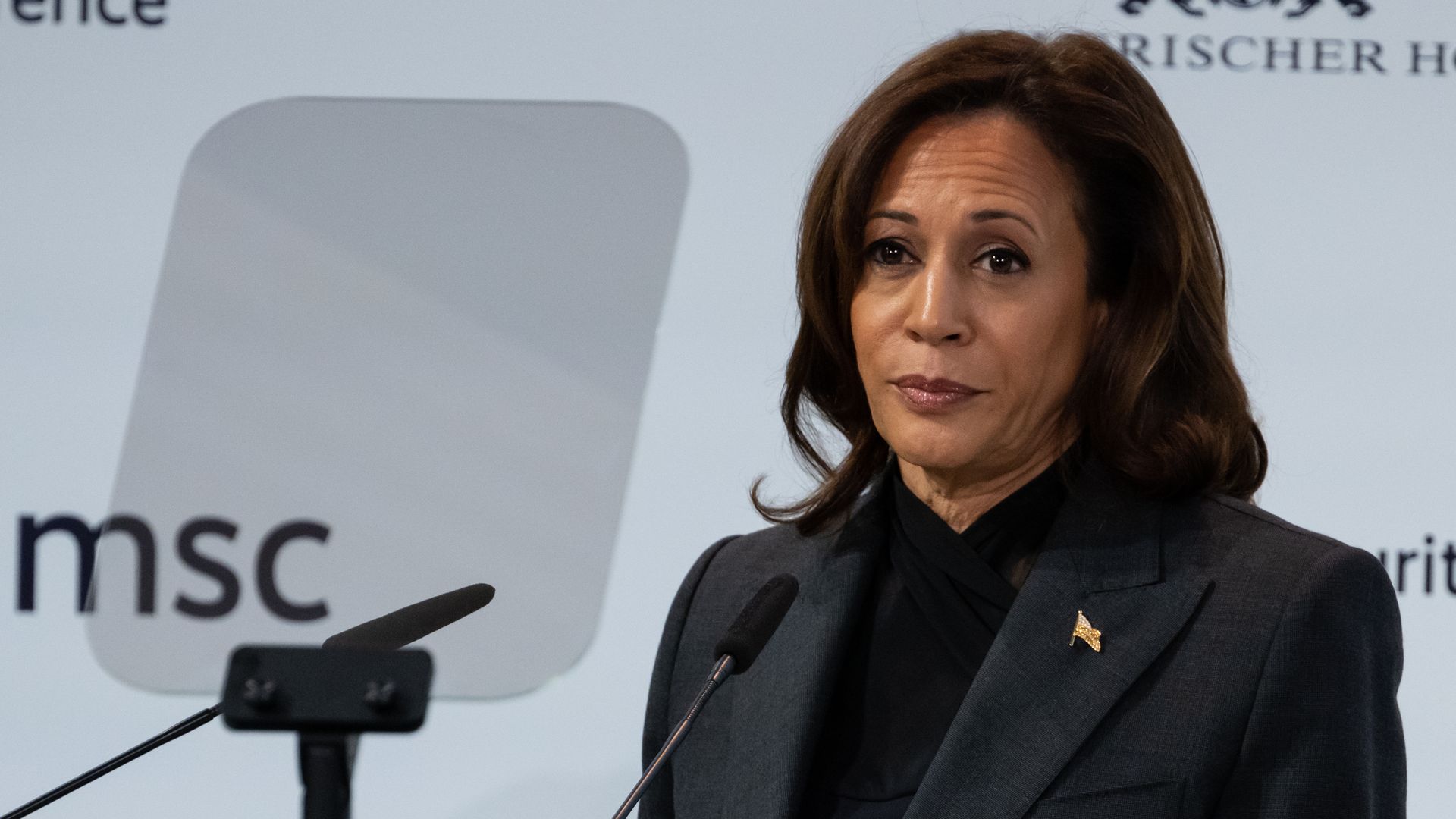 Vice President Kamala Harris speaks at the Munich Security Conference on Feb. 18.