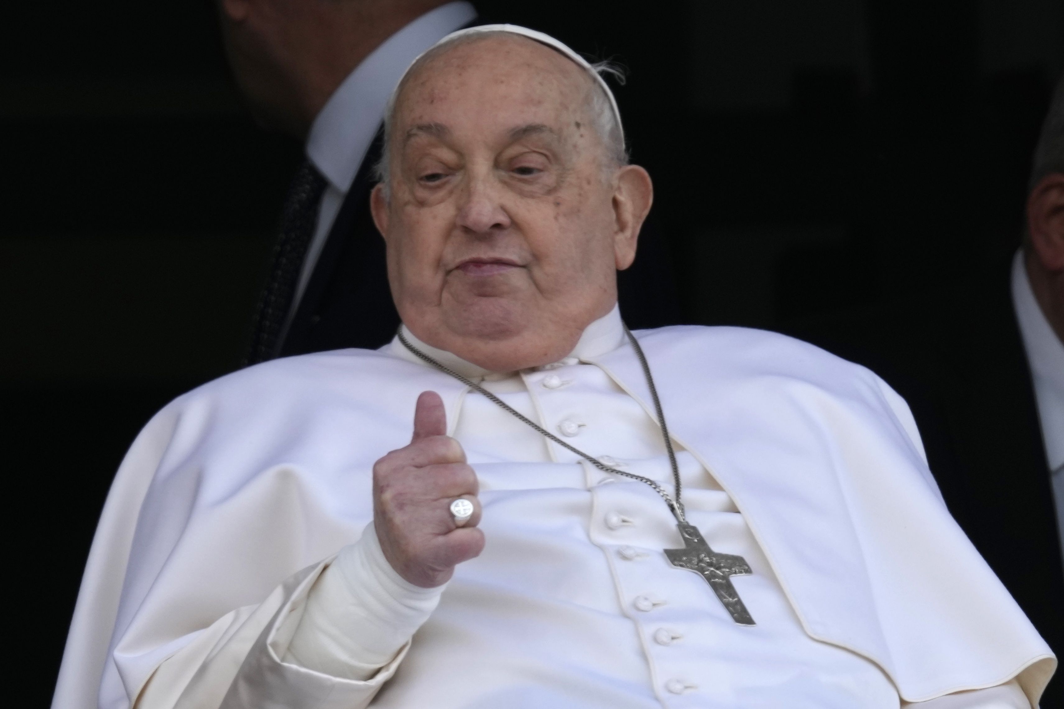 Pope Francis gives thumbs up