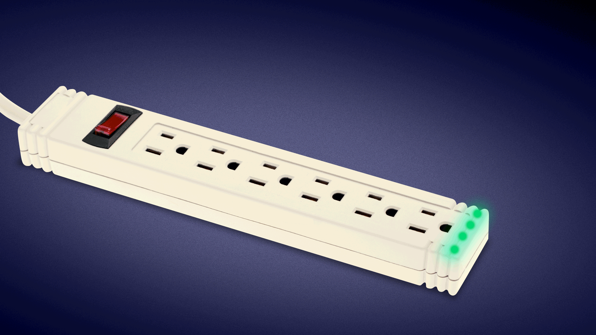 Illustration of a power strip with lights along the side animating as if it were a landing strip. 