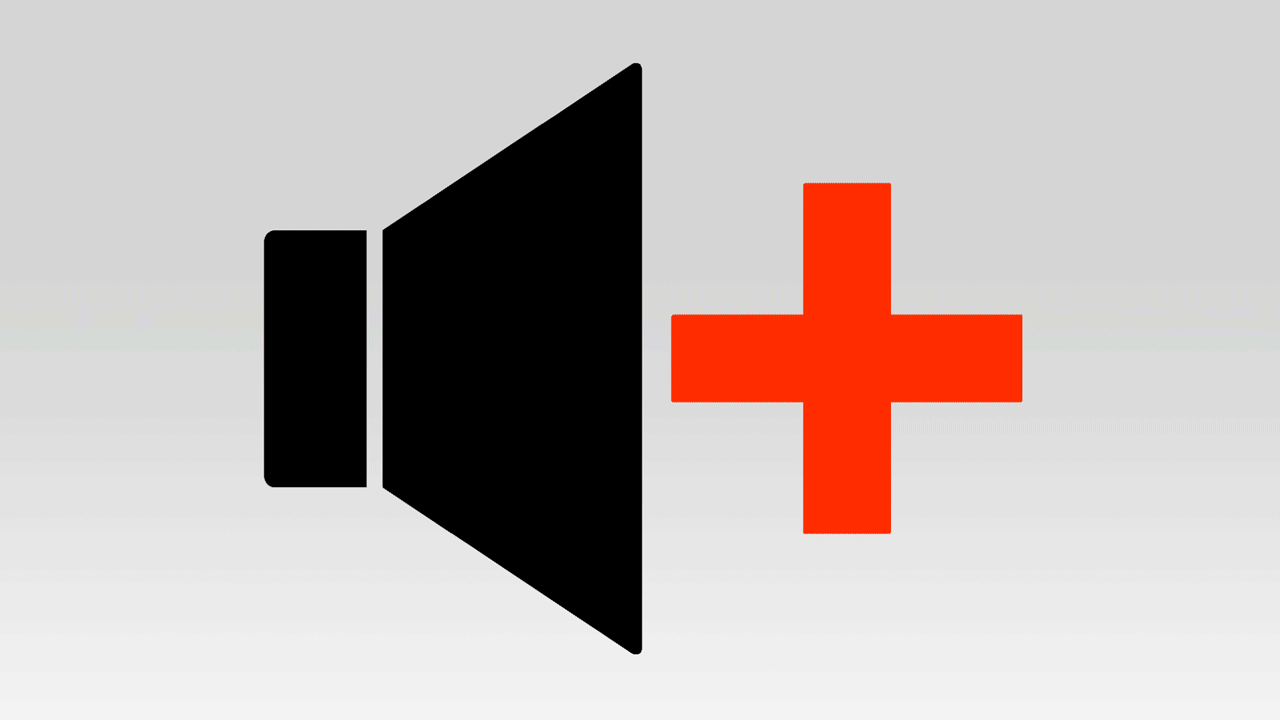 Animated illustration of a mute icon with the "X" rotating into a red medical cross