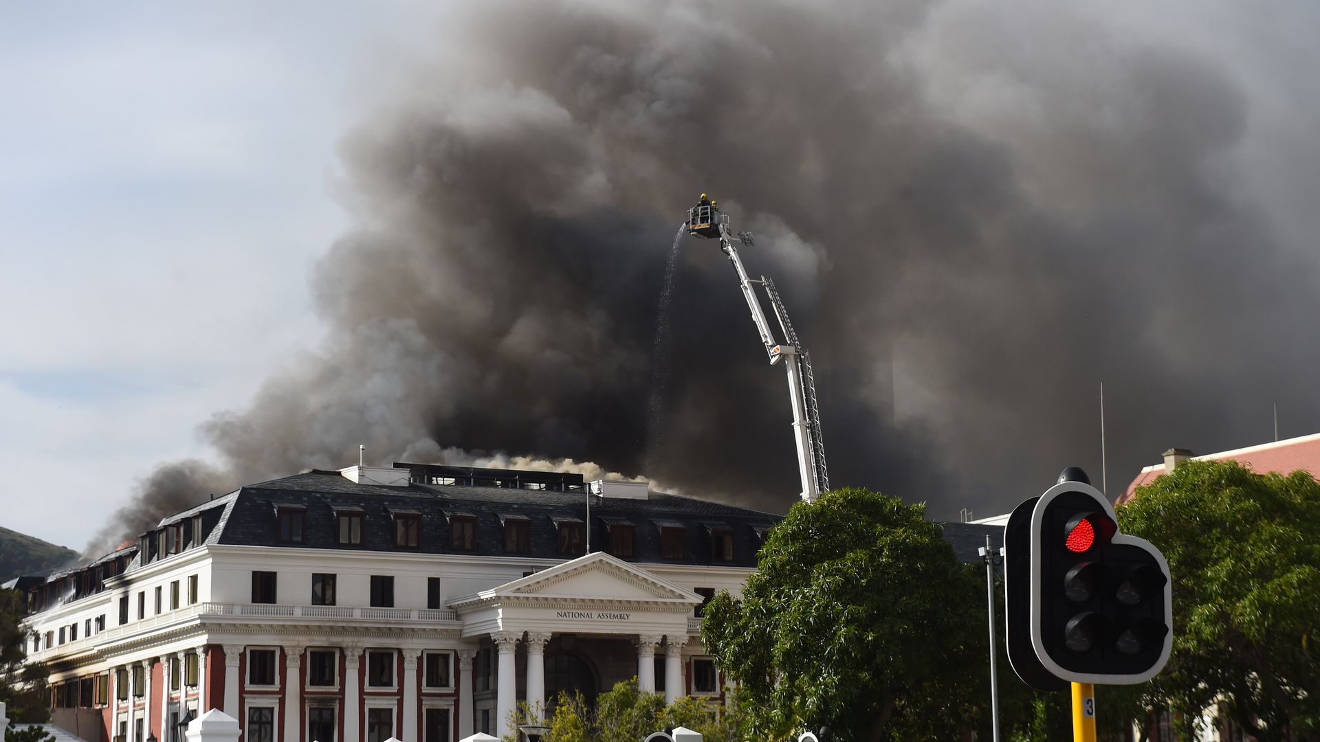Smoke rises after the second fire in two days broke out at South Africa's National Assembly building in Cape Town