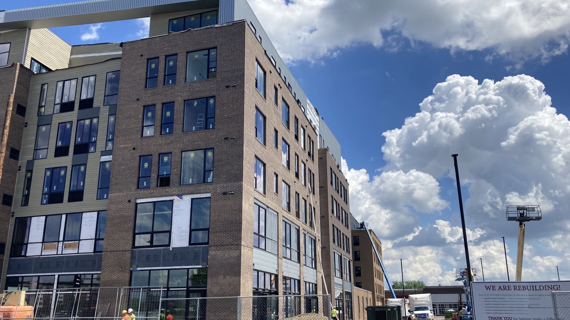 The exterior of a new Midtown Center apartment building in Minneapolis.