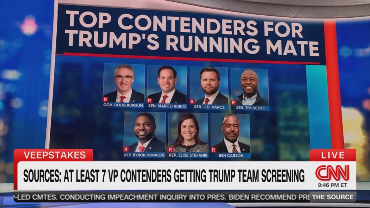 A screenshot from CNN showing seven top contenders for Trump's running mate