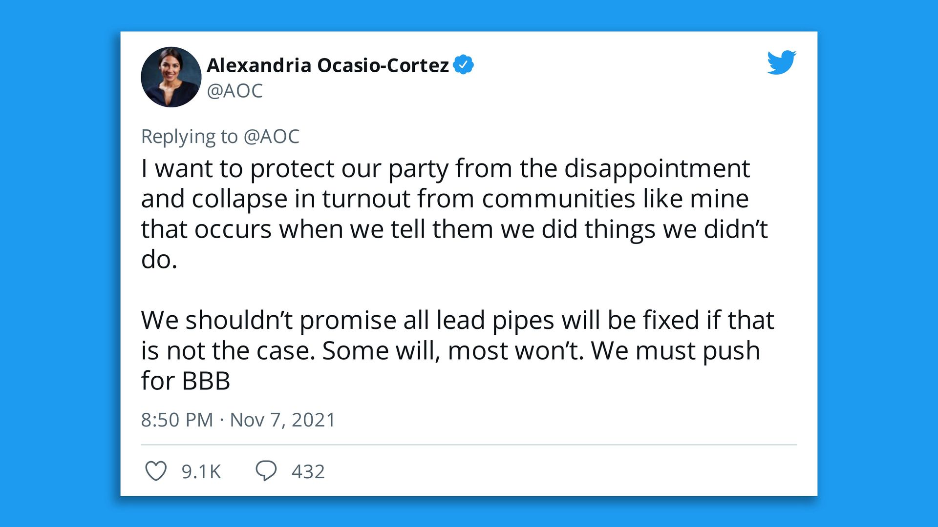 A screenshot shows a tweet by Rep. Alexandria Ocasio-Cortez.
