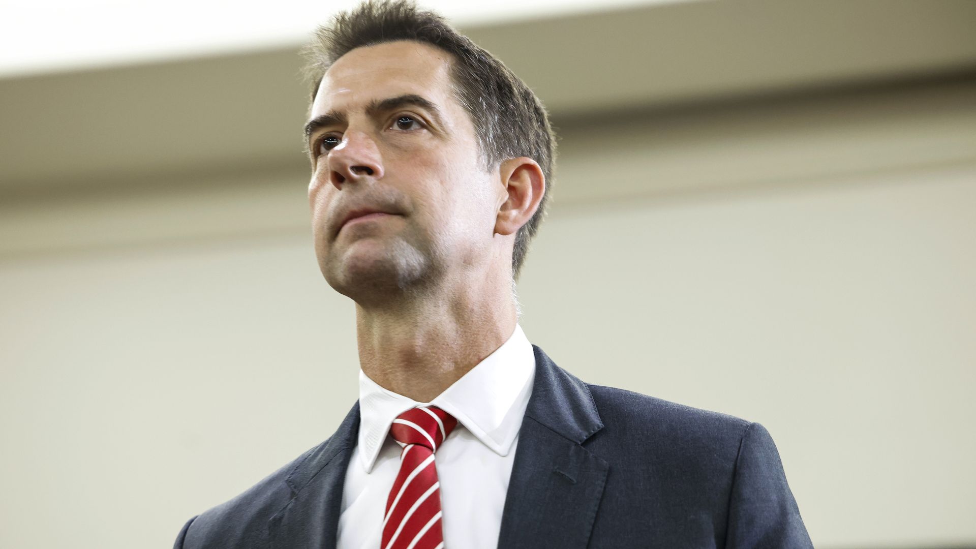U.S. Sen. Tom Cotton (R-AR) departs from a luncheon with Republican presidential candidate, former U.S. President Donald Trump at the National Republican Senatorial Committee building on June 13, 2024.