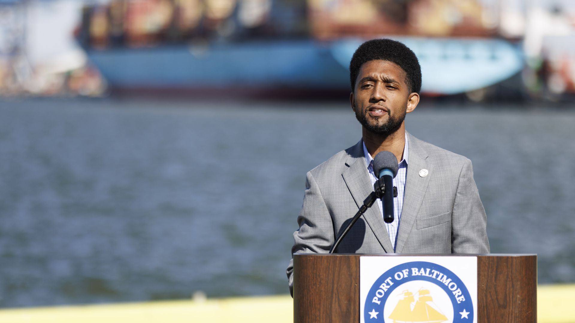 Brandon Scott, mayor of Baltimore, Maryland, speaks during a news conference in Baltimore, Maryland, U.S., on Monday, March 21.