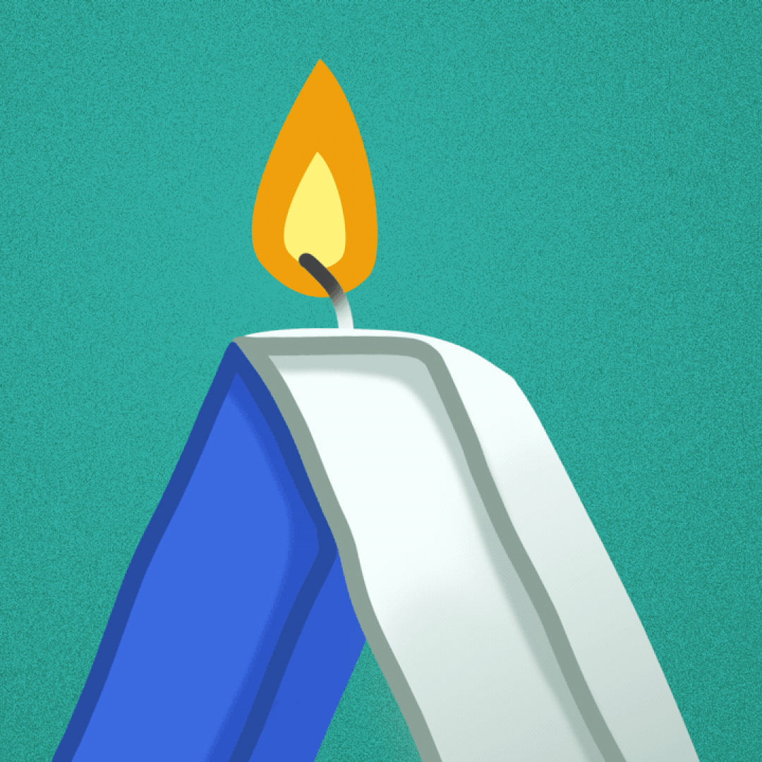 Illustration of a candle in the shape of an Axios logo with a flame that gets blown out.