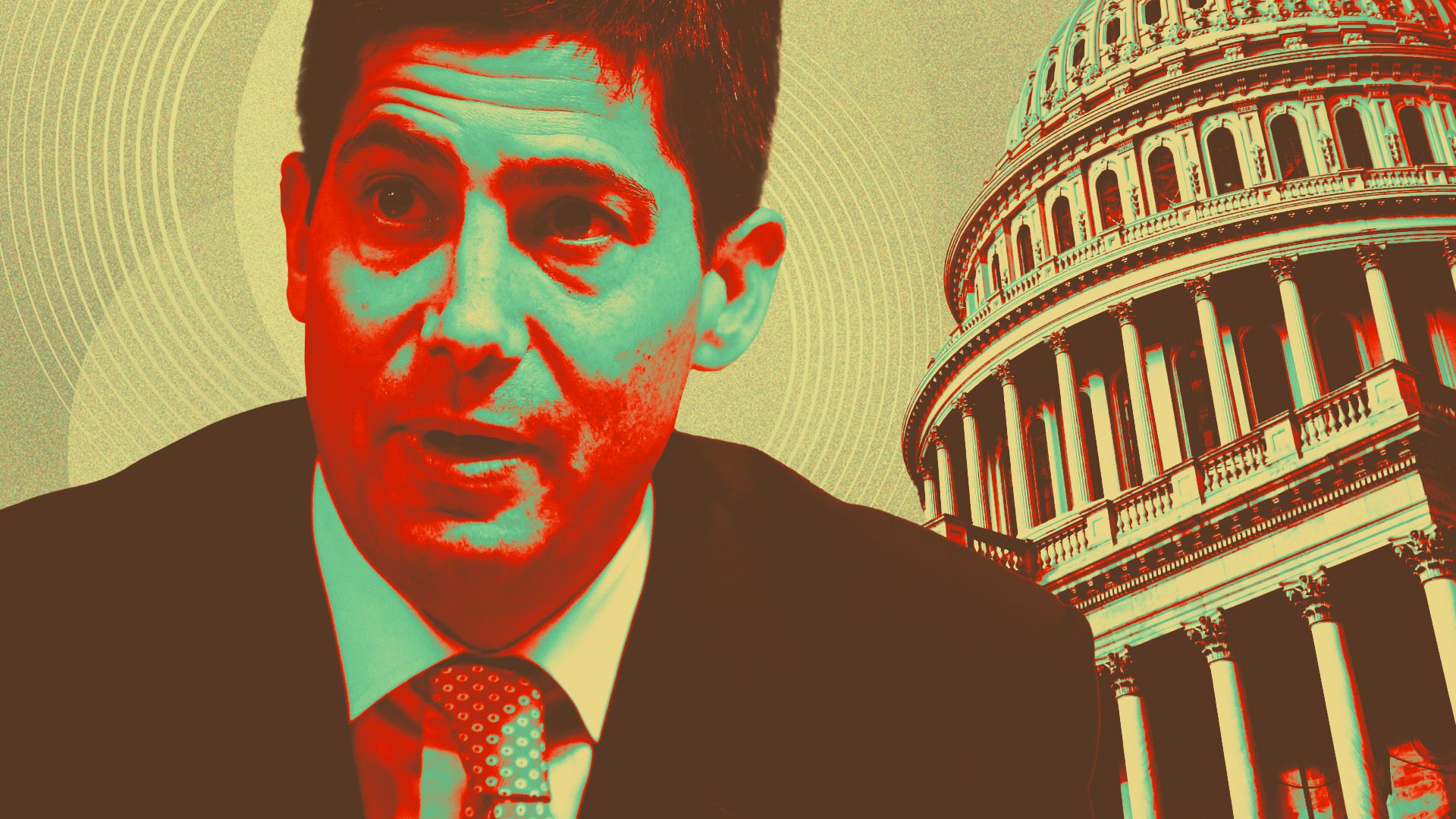 Photo illustration of Kevin Warsh next to the Capitol building