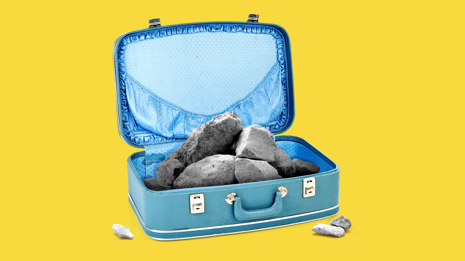 Illustration of a suitcase full of rocks. 