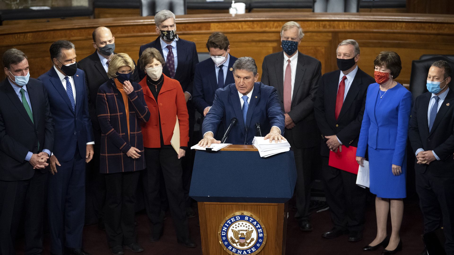 Sen. Joe Manchin, D-W. Va., speaks during a news conference with a group of bipartisan lawmakers