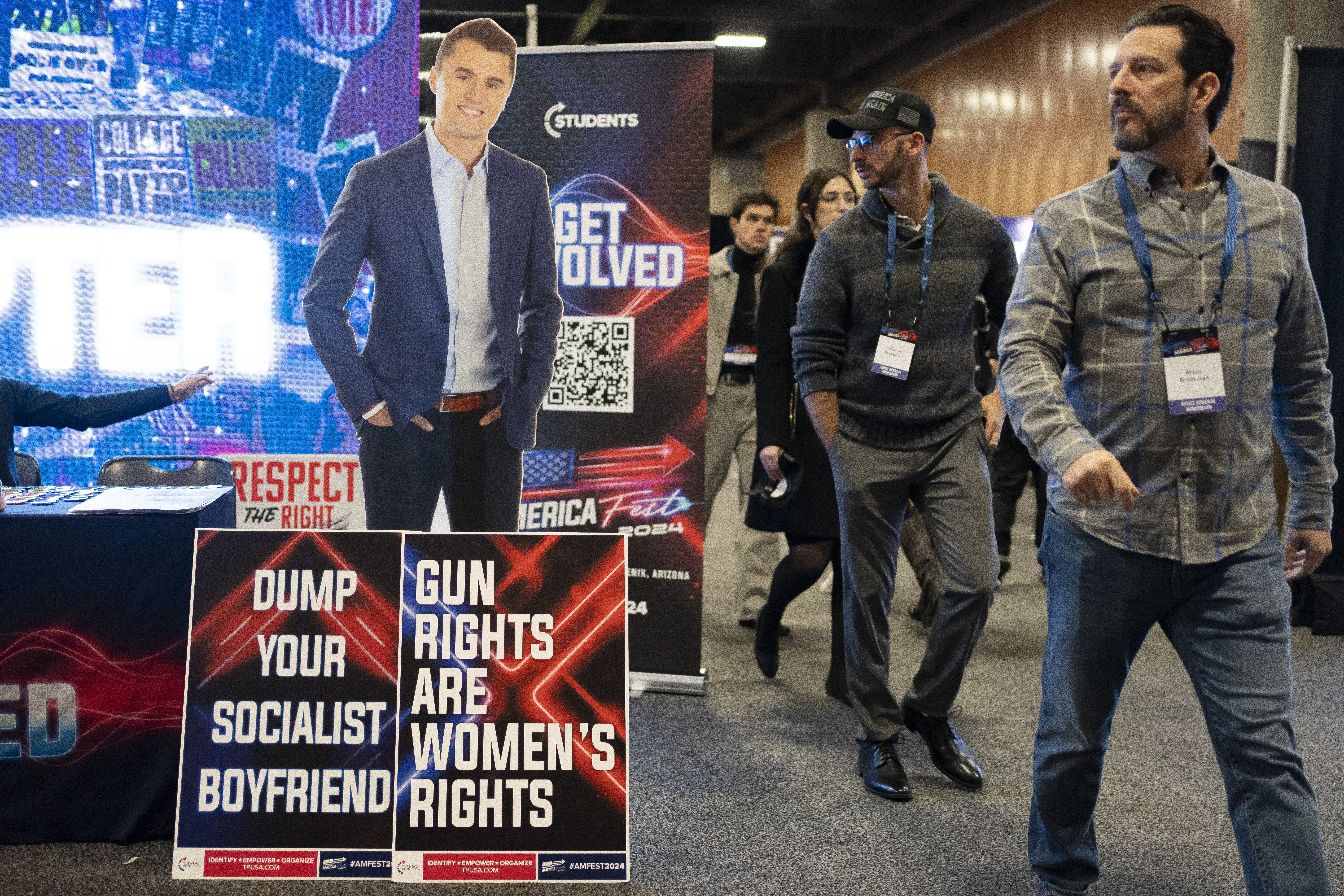 A cardboard cutout of Turning Point USA's Charlie Kirk is shown during the group's AmericaFest at the Phoenix Convention Center. Photo: Rebecca Noble/Getty Images