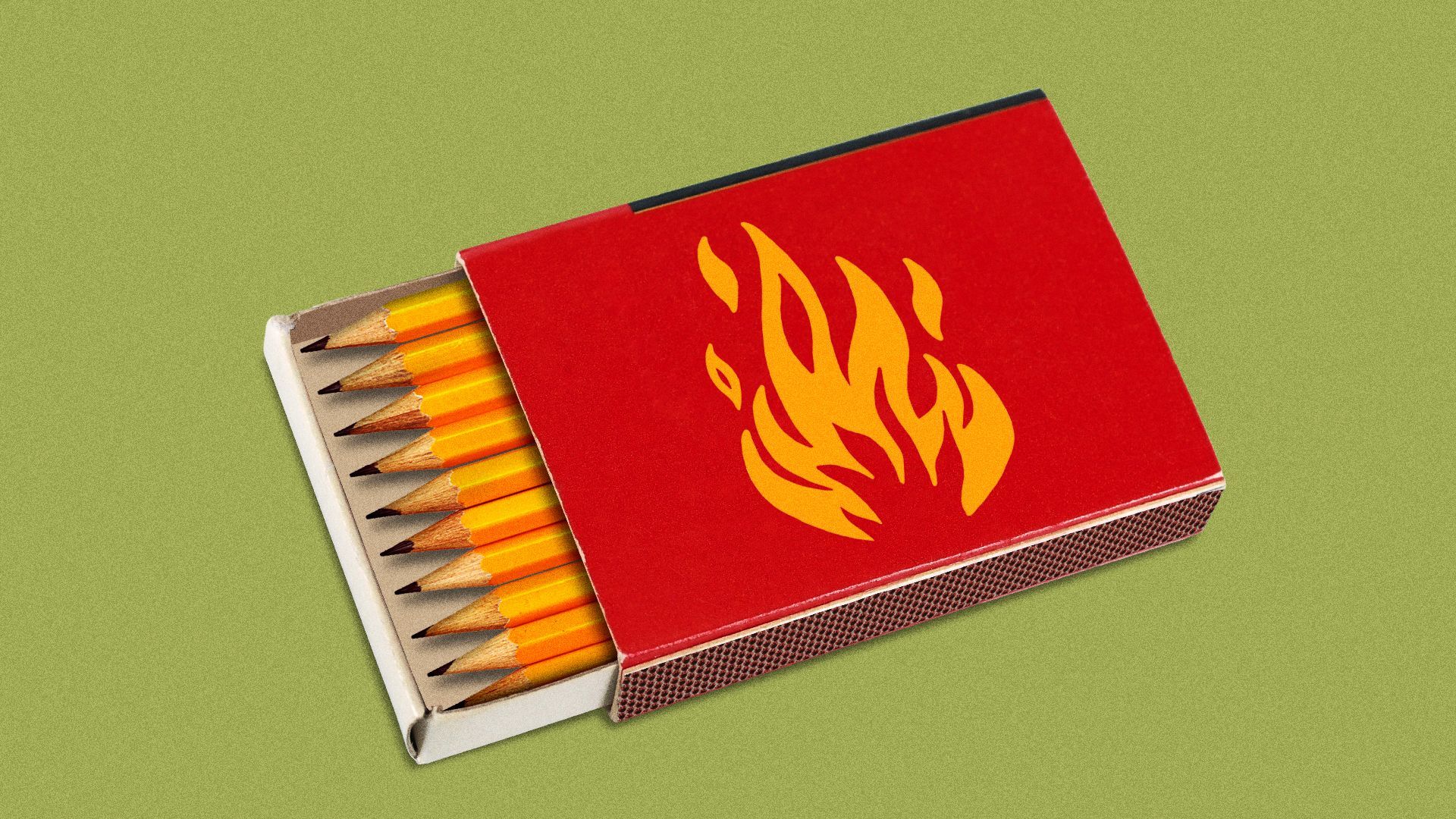 Illustration of number two pencils inside a match box.