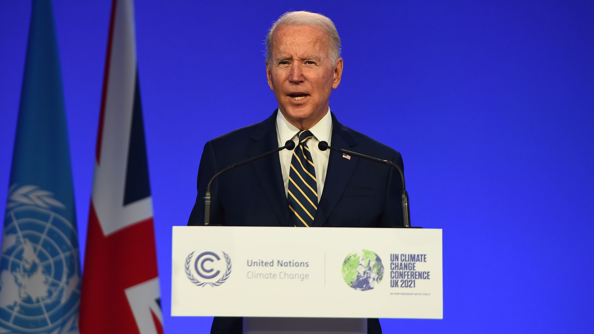  President Joe Biden presents his national statement during day two of COP26 at SECC on November 1, 2021 in Glasgow, United Kingdom.