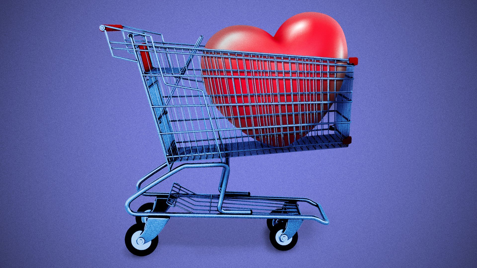 Illustration of a heart inside of a grocery cart.