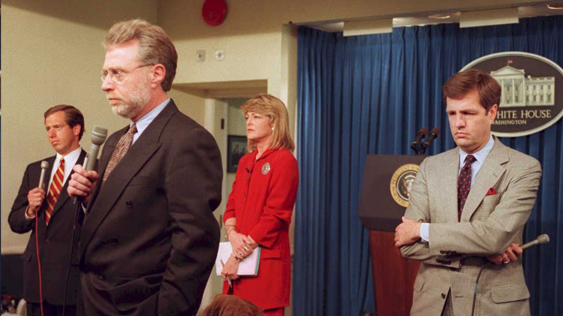 Wolf Blitzer on the White House beat in 1993, along with NBC's Brian Williams, CBS' Rita Braver and ABC's Brit Hume.