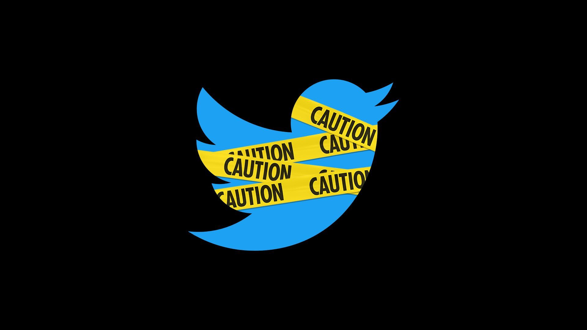 Illustration of twitter logo wrapped in caution tape