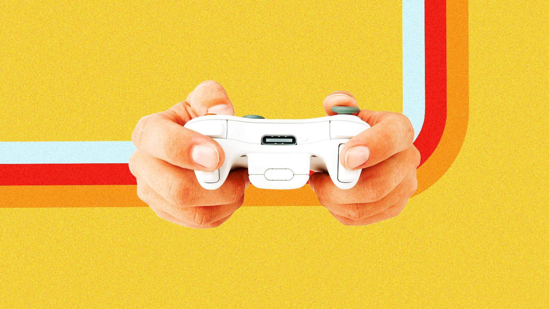 Illustration of two hands holding a video game controller.