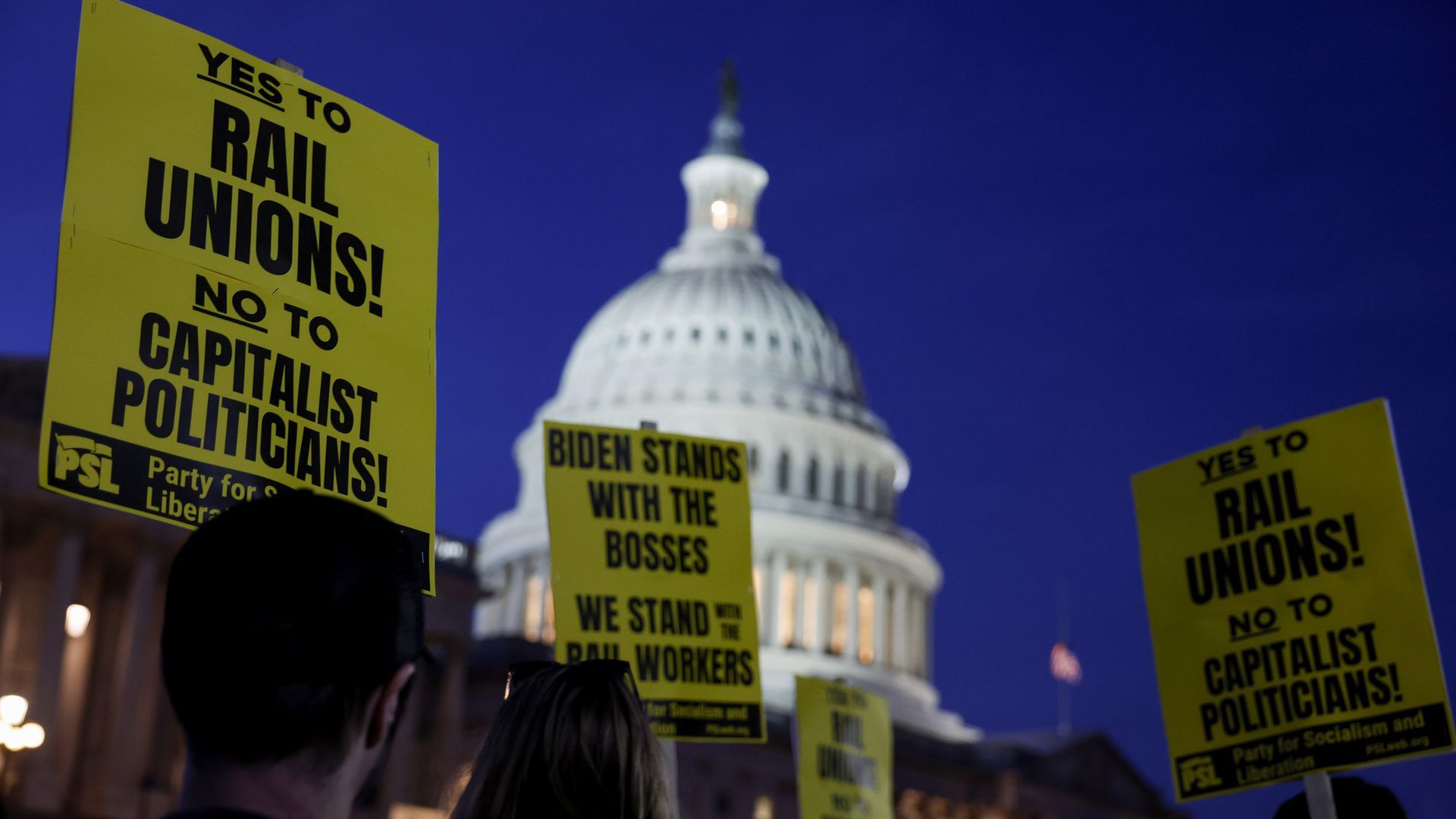 Activists in support of unionized rail workers protest outside the U.S. Capitol on Tuesday (Photo: Anna Moneymaker/Getty Images)