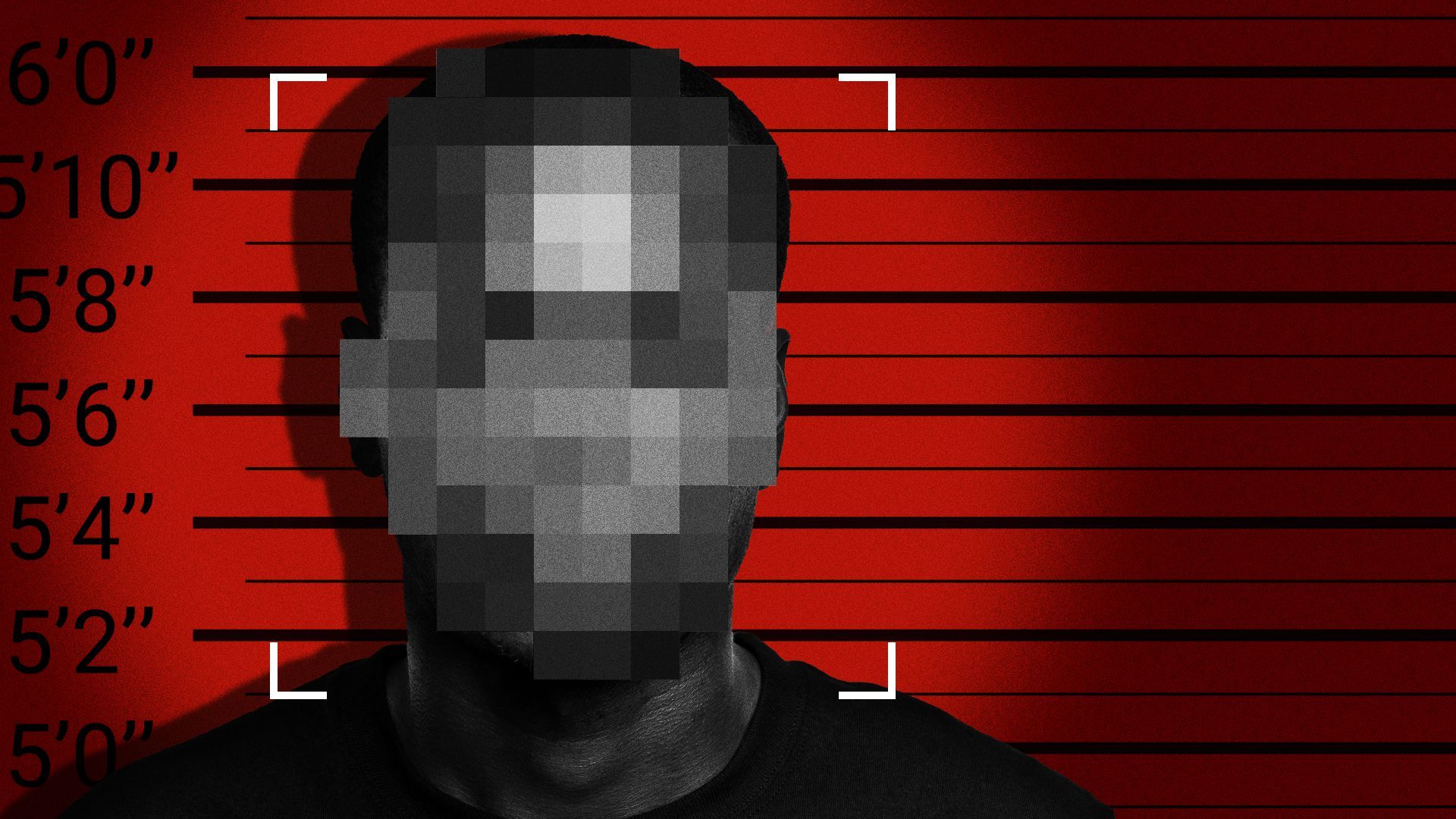 Illustration of a pixelated mugshot. 