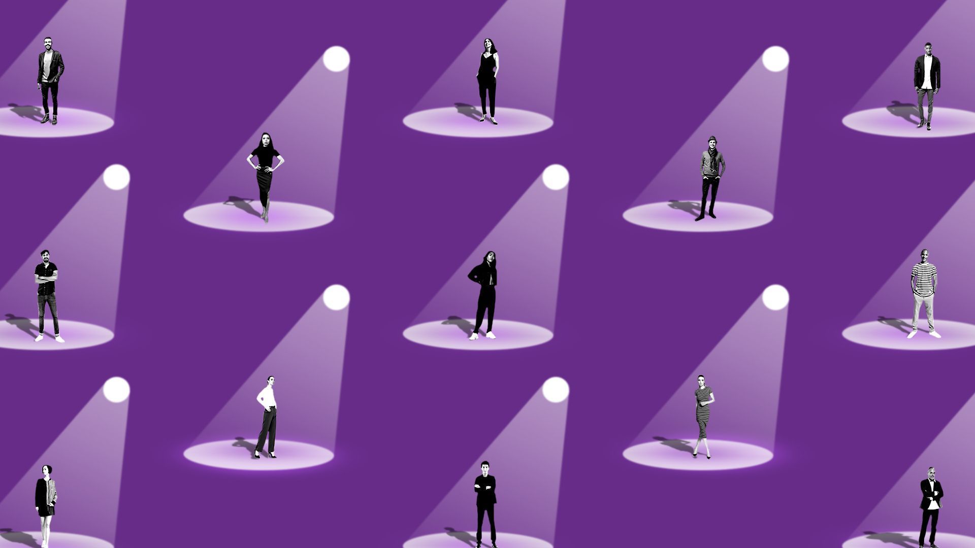Illustration of people under a spotlight