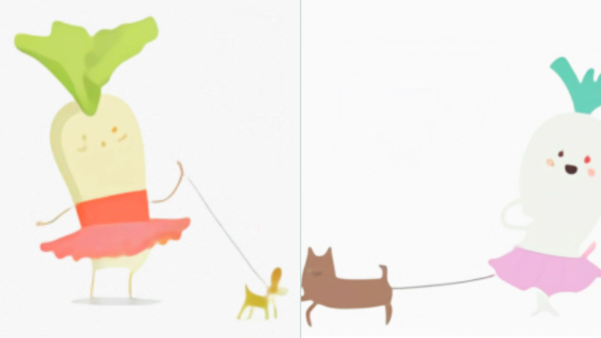 AI-generated image of a daikon radish walking a dog