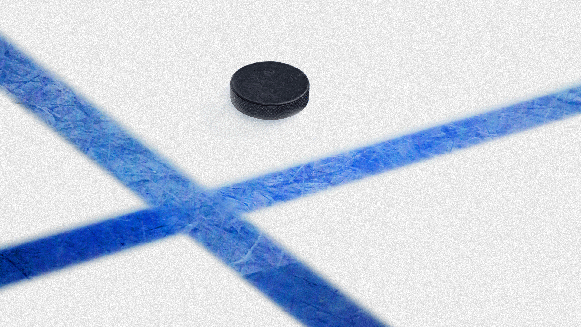 Illustration of a hockey puck over the blue line altered to resemble a Finnish flag