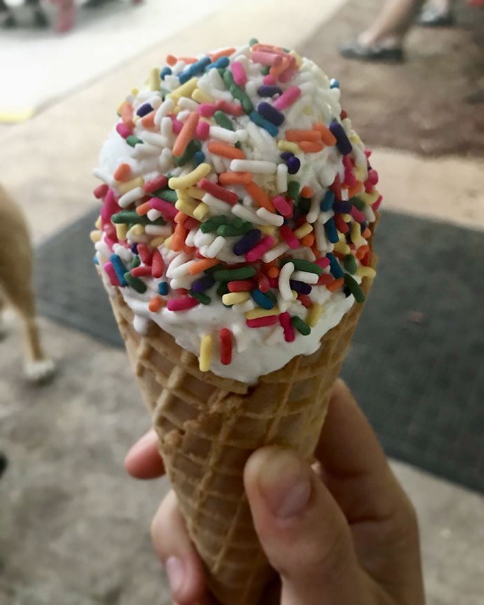 Vanilla ice cream with rainbow sprinkles at Elizabeth Creamery. Photo: Katie Peralta Soloff/Axios