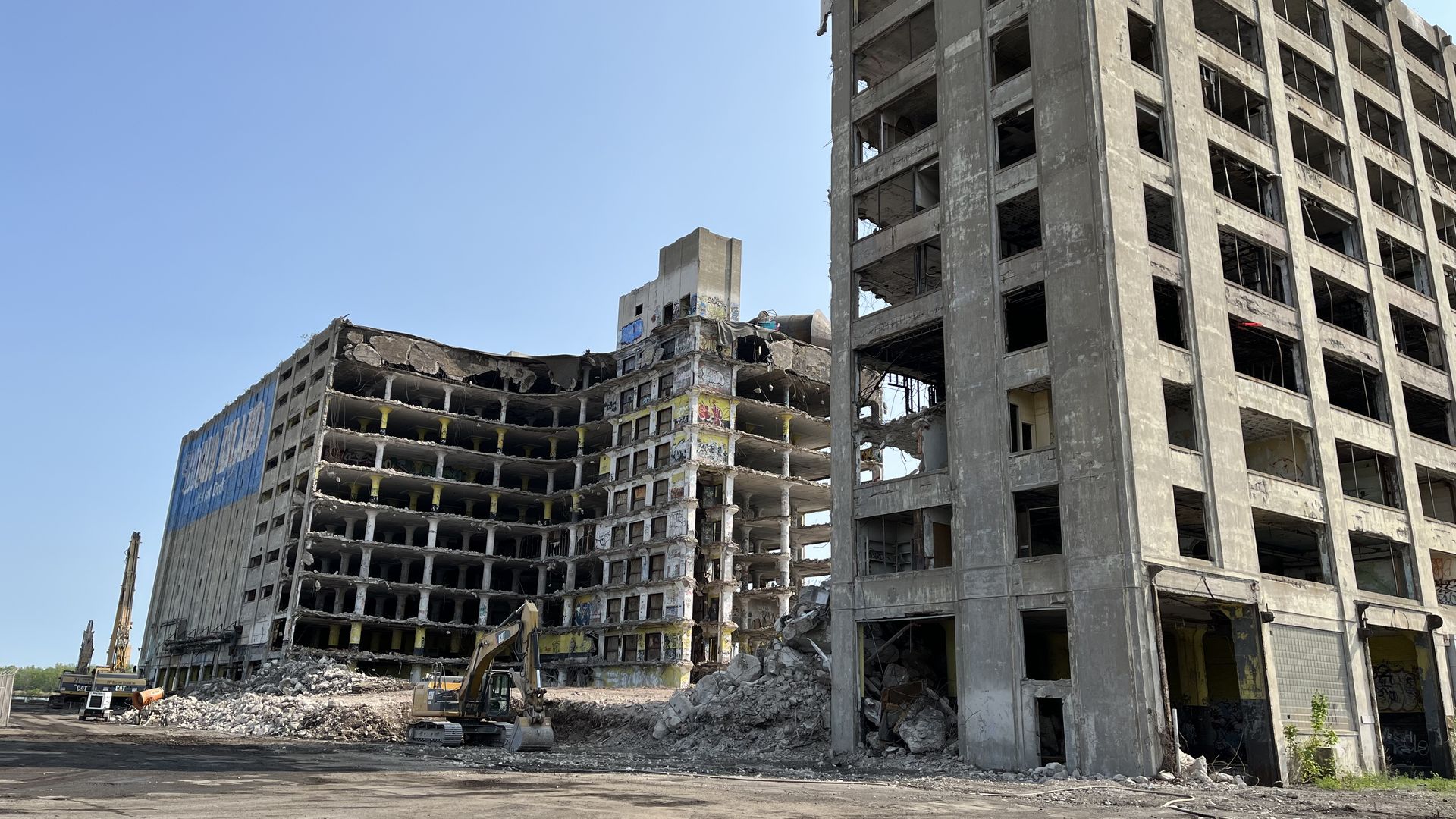 Demolition of the Boblo Island Dock building in progress on May 18, 2023.