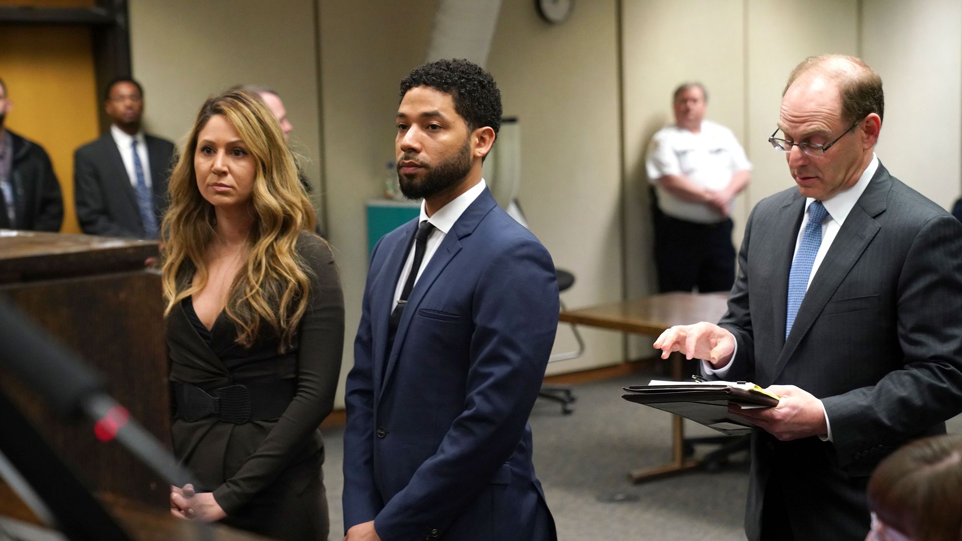 “Empire” actor Jussie Smollett with his attorney Tina Glandian in court last month in Chicago.