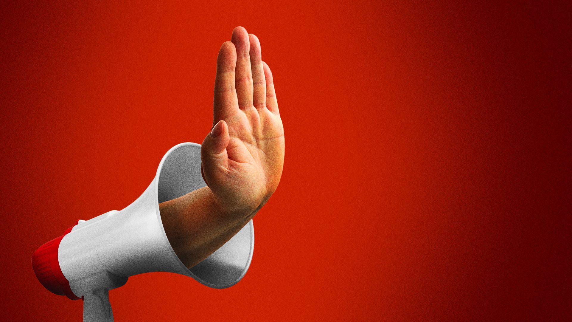 Illustration of a hand motioning "stop" coming out of a megaphone.