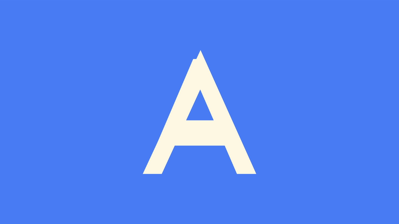 A capital letter A flips through various typefaces on a blue background