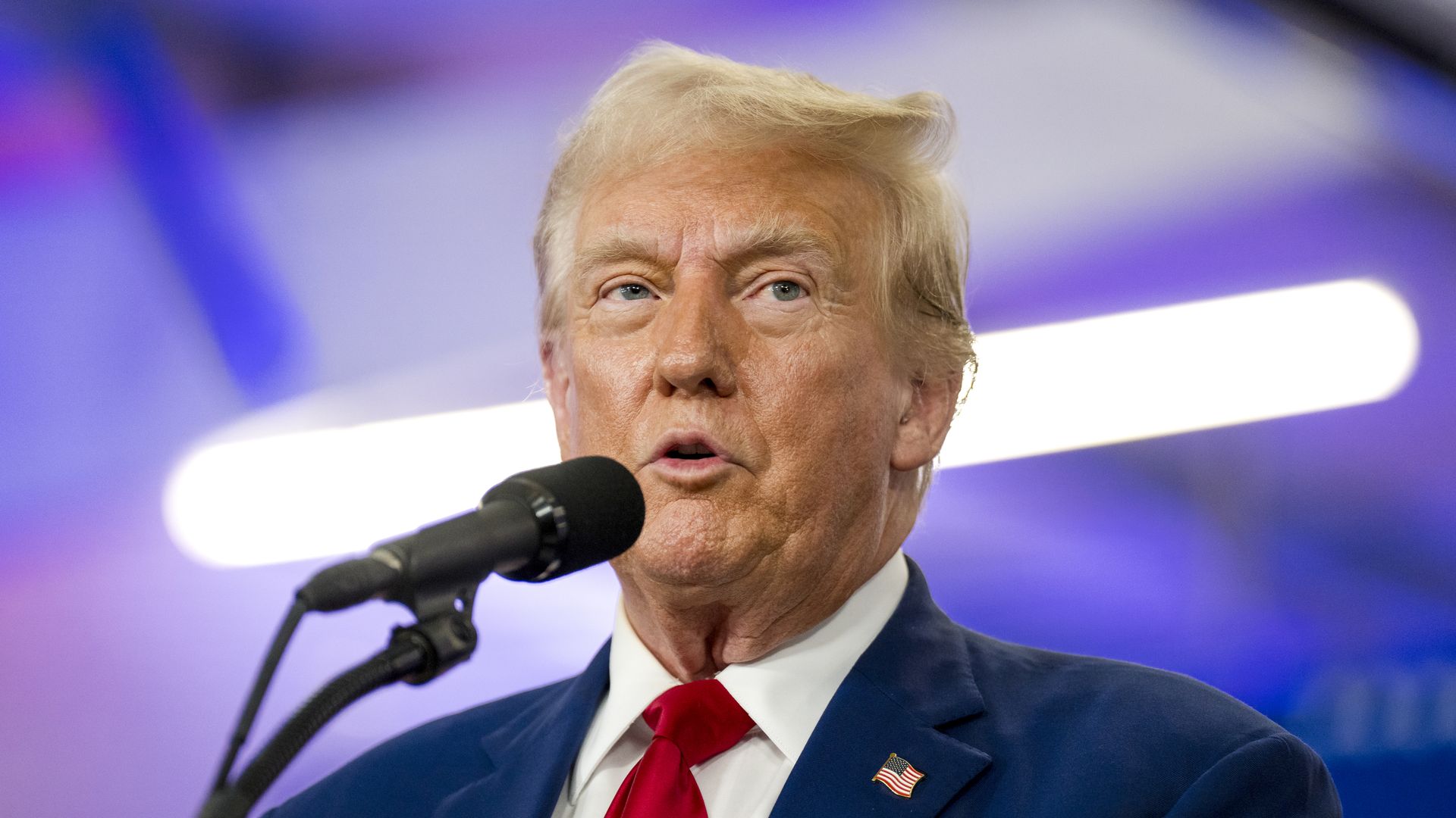 former U.S. President Donald Trump speaks during a visit to the Livingston County Sheriff's Office on August 20, 2024 in Howell, Michigan. Trump is visiting Michigan this week to discuss "crime and safety" during a campaign event. (Photo by Nic Antaya/Getty Images)