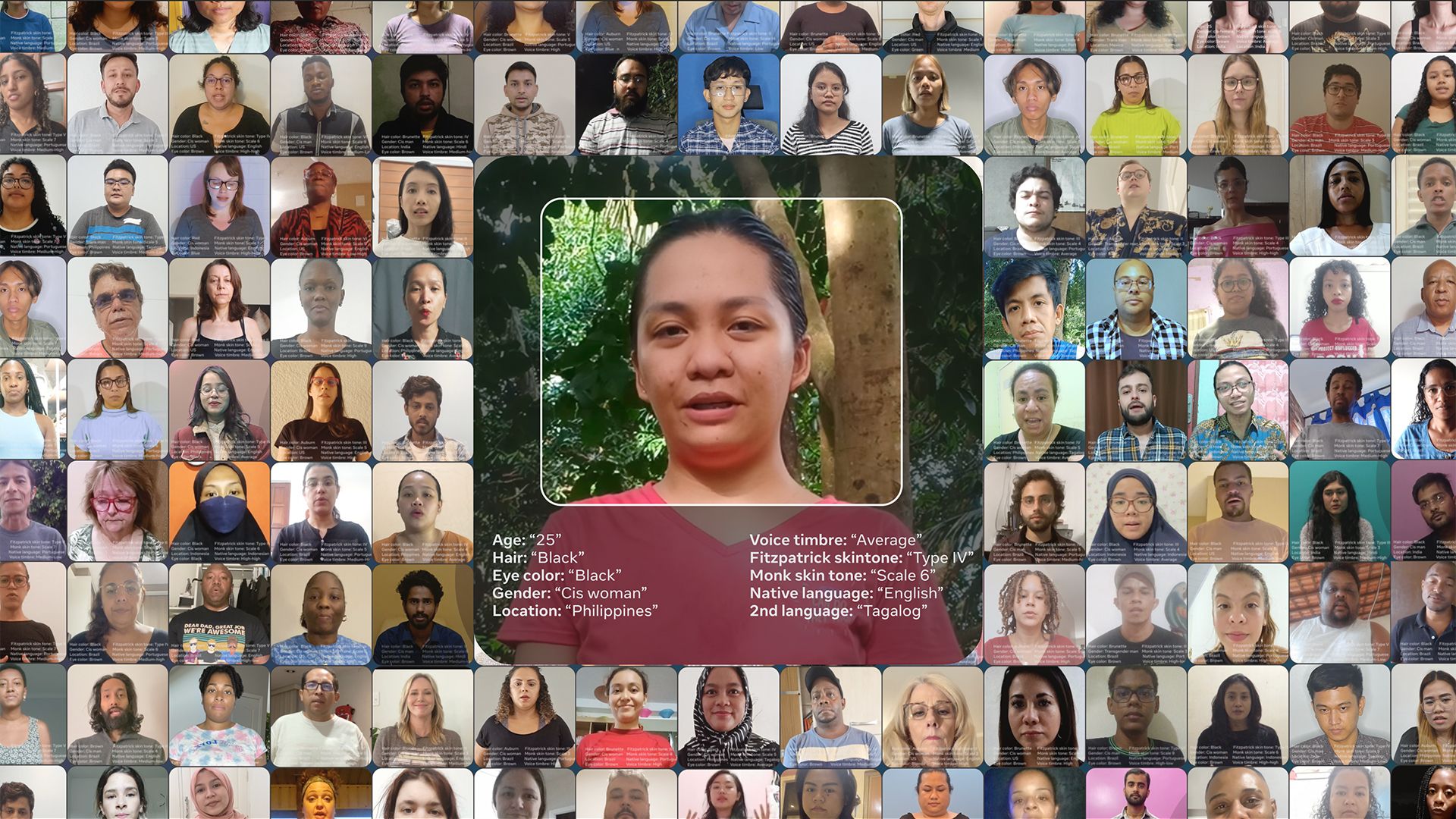 An illustration showing how Meta's Casual Conversations v2 data set is tagged