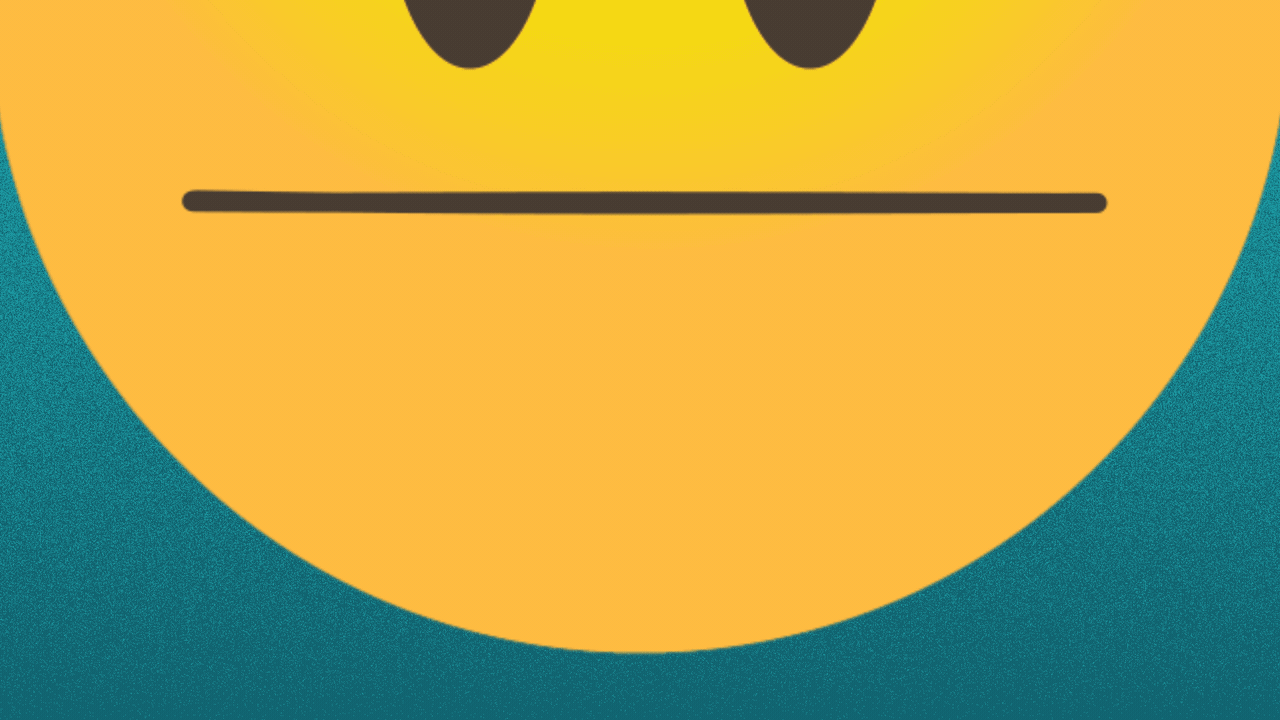 Illustration of an emoji face smiling to reveal block-shaped teeth, three of which fall out.