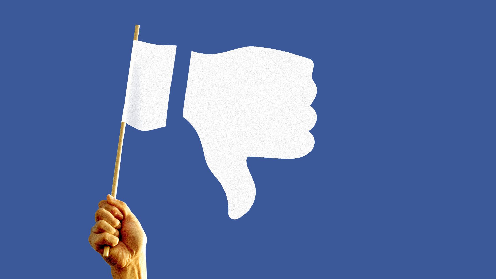 Illustration of white ceasefire flag in the shape of a thumbs down