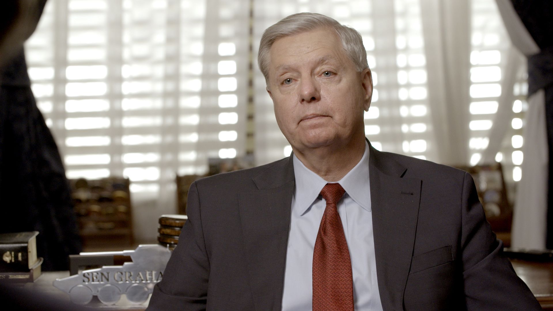Lindsey Graham speaks in his office during an interview with Axios on HBO