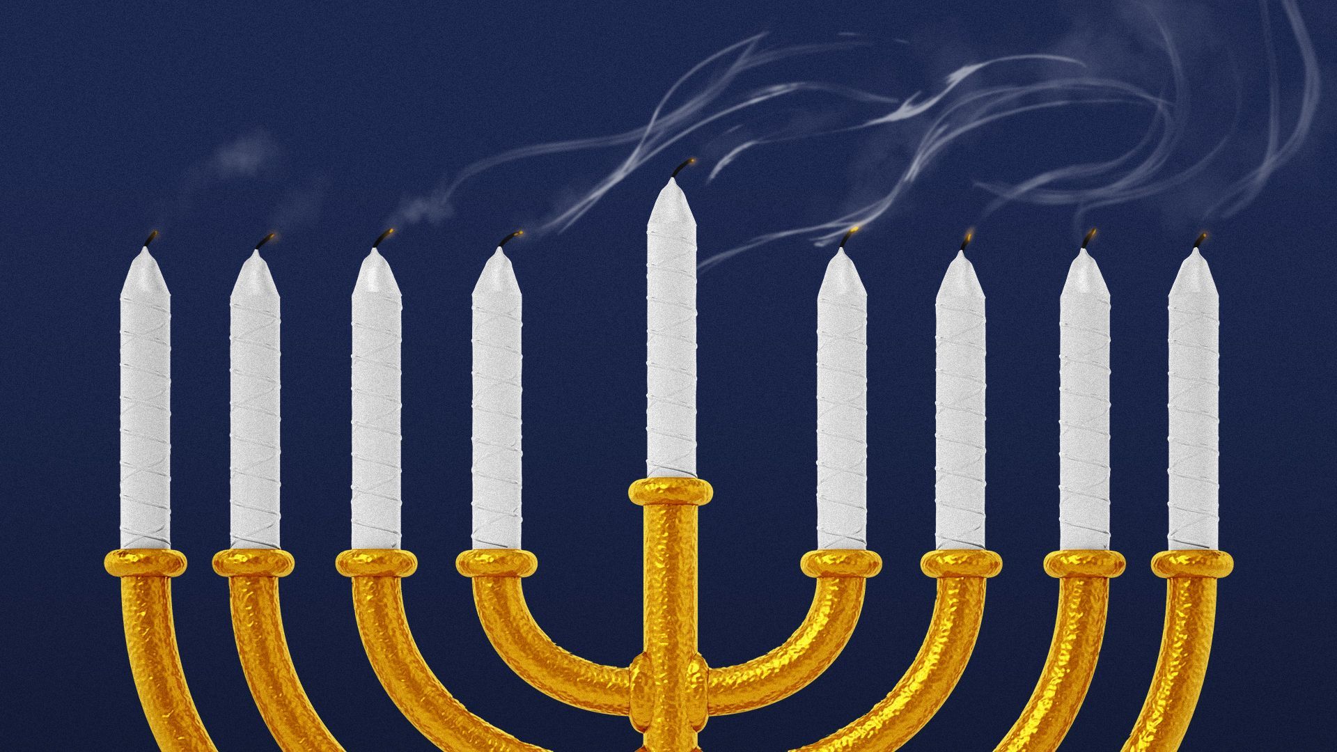 Illustration of the candles on a menorah blown out.