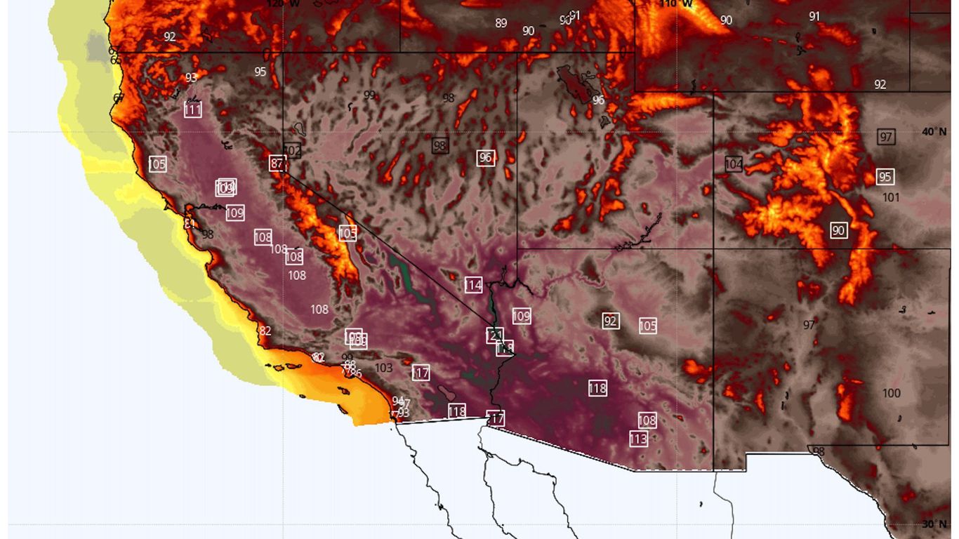 Heat wave enveloping West will shatter records, spark wildfires - Axios