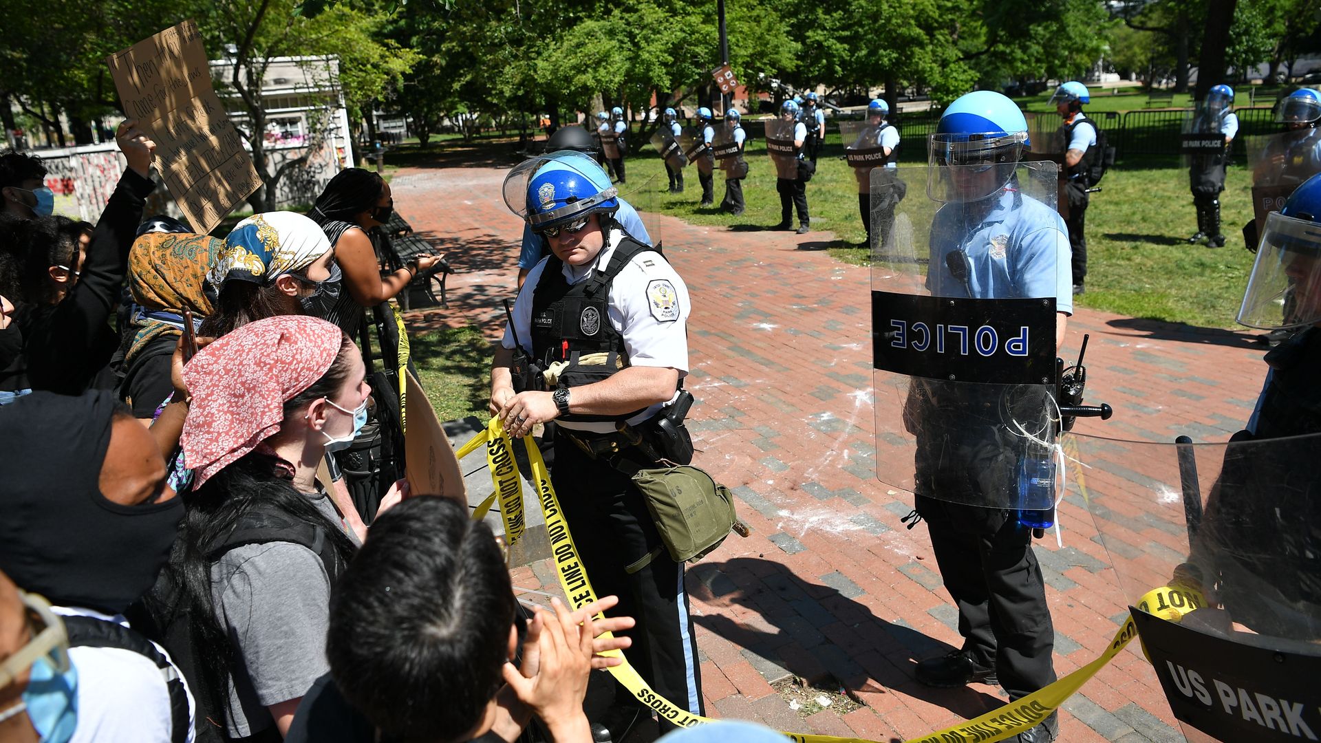 US Park Police string security tape around Lafayette Square near the White House in Washington, DC on June 1, 2020. 