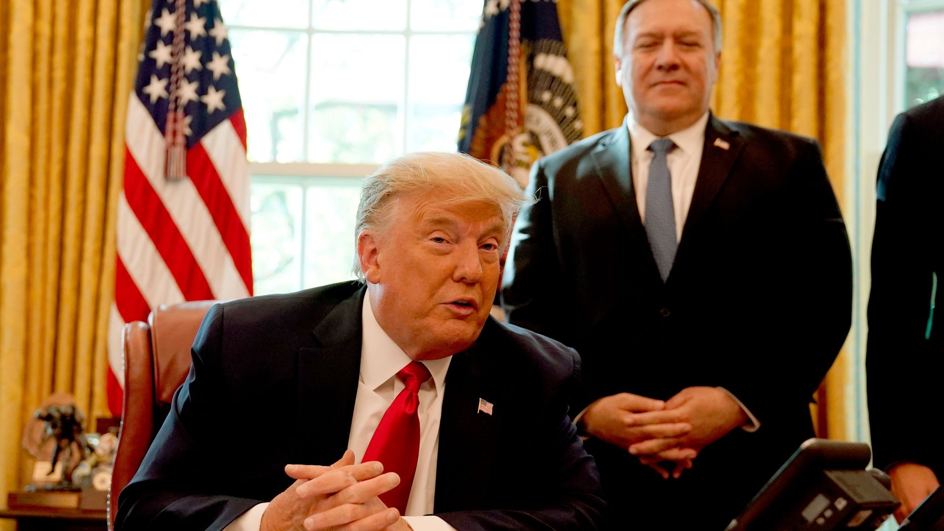 President Donald Trump speaks to the leaders of Sudan and Israel as he announces that Sudan will normalize relations with Israel at the White House in Washington, DC, on October 23