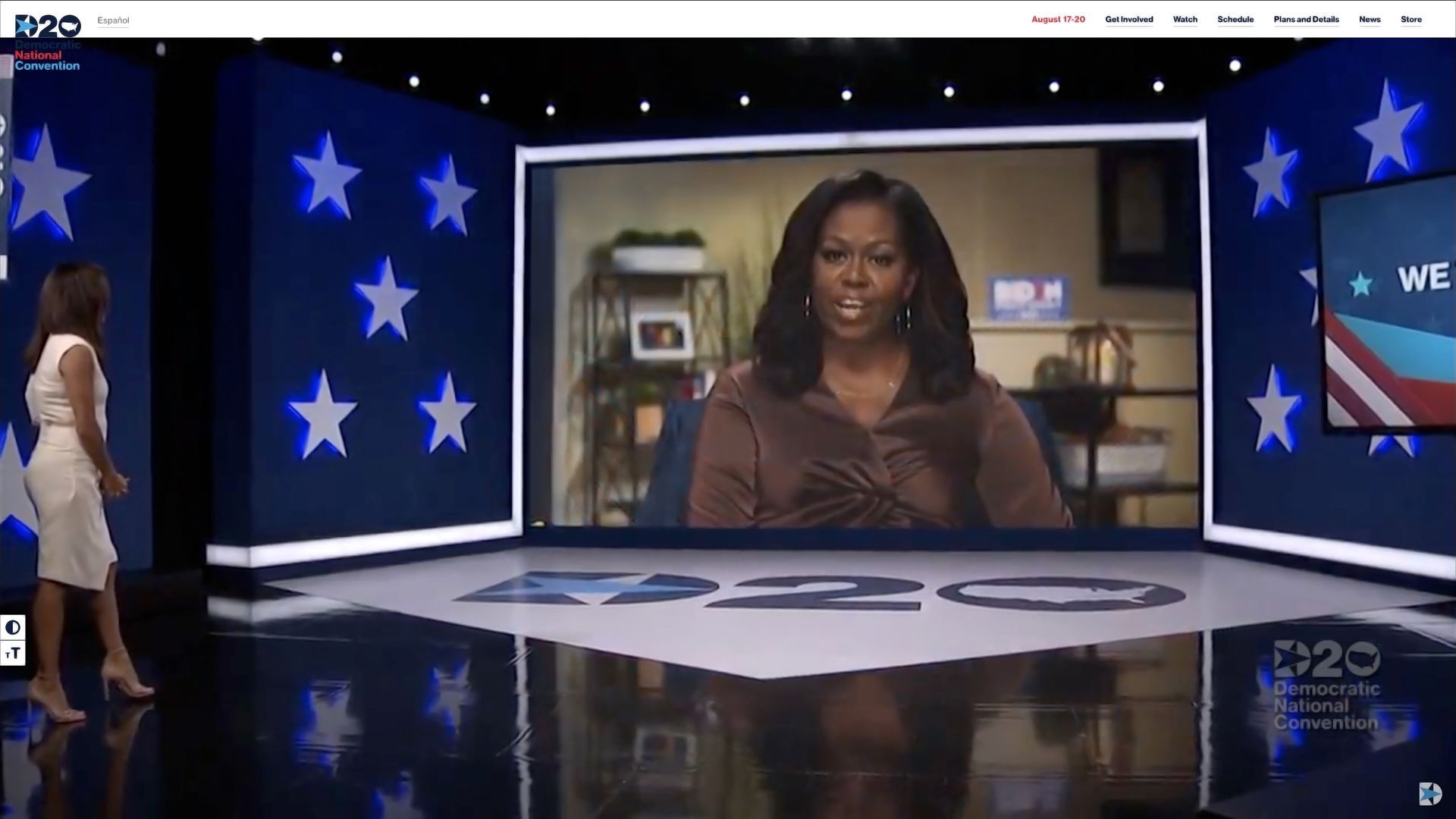 Screenshot of Michelle Obama speaking at the DNC convention 