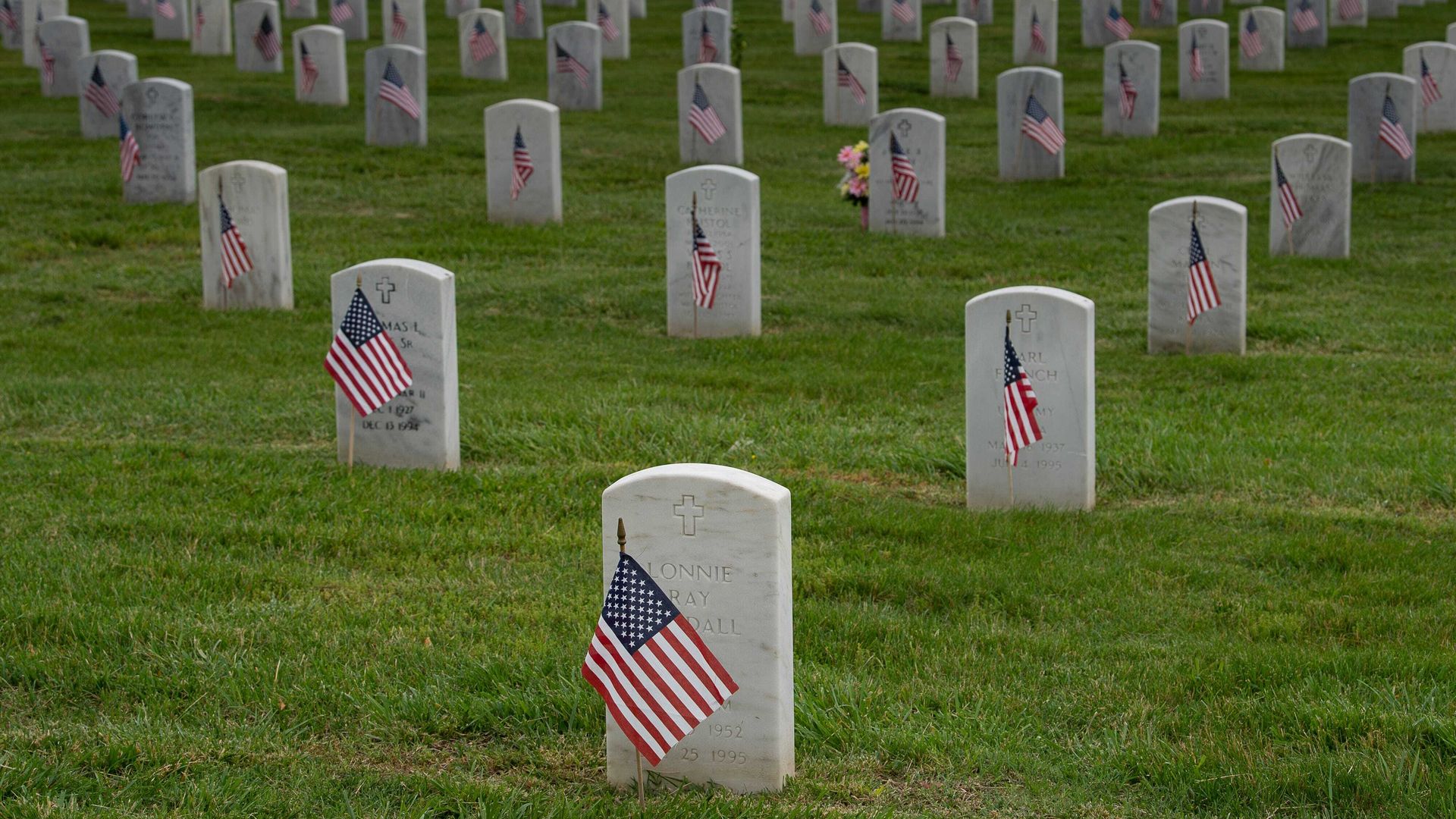 Flags at gravestones at Middle Tennessee Veterans Cemetery in 2020. 