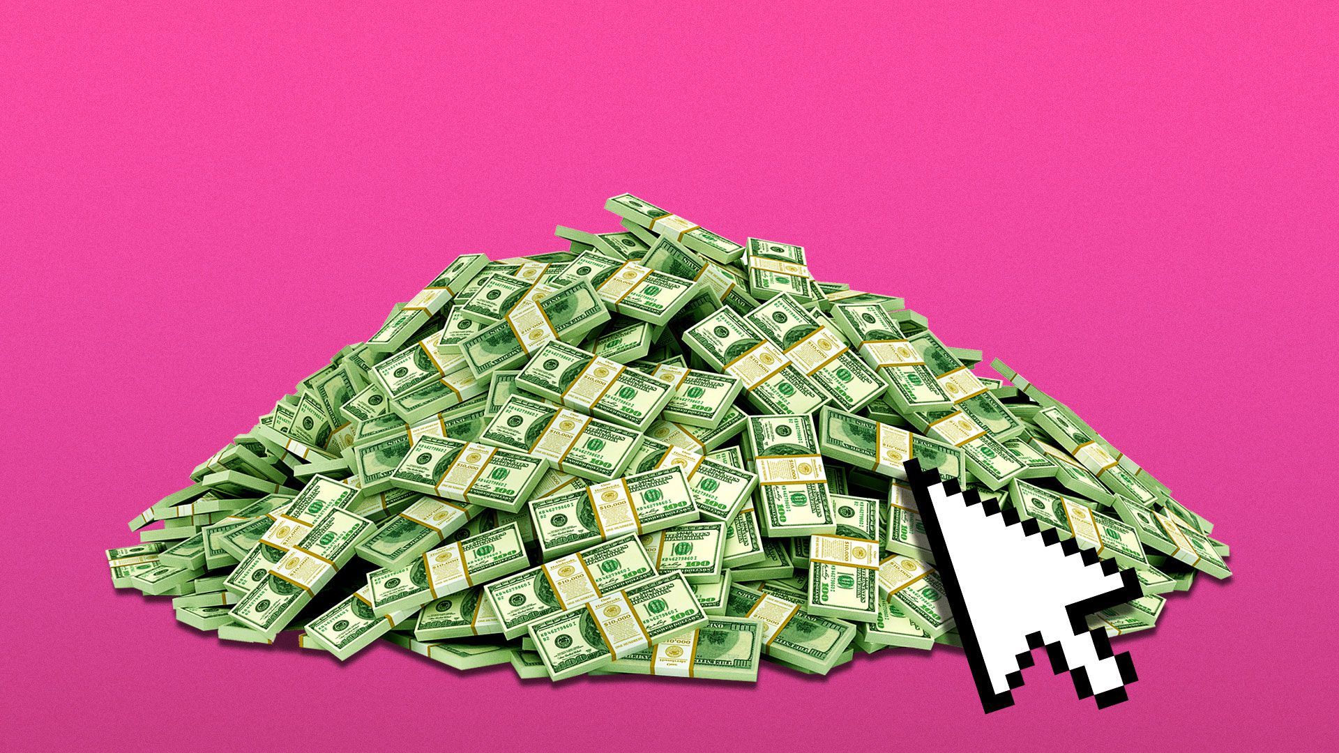 Illustration of pile of money with hovering cursor