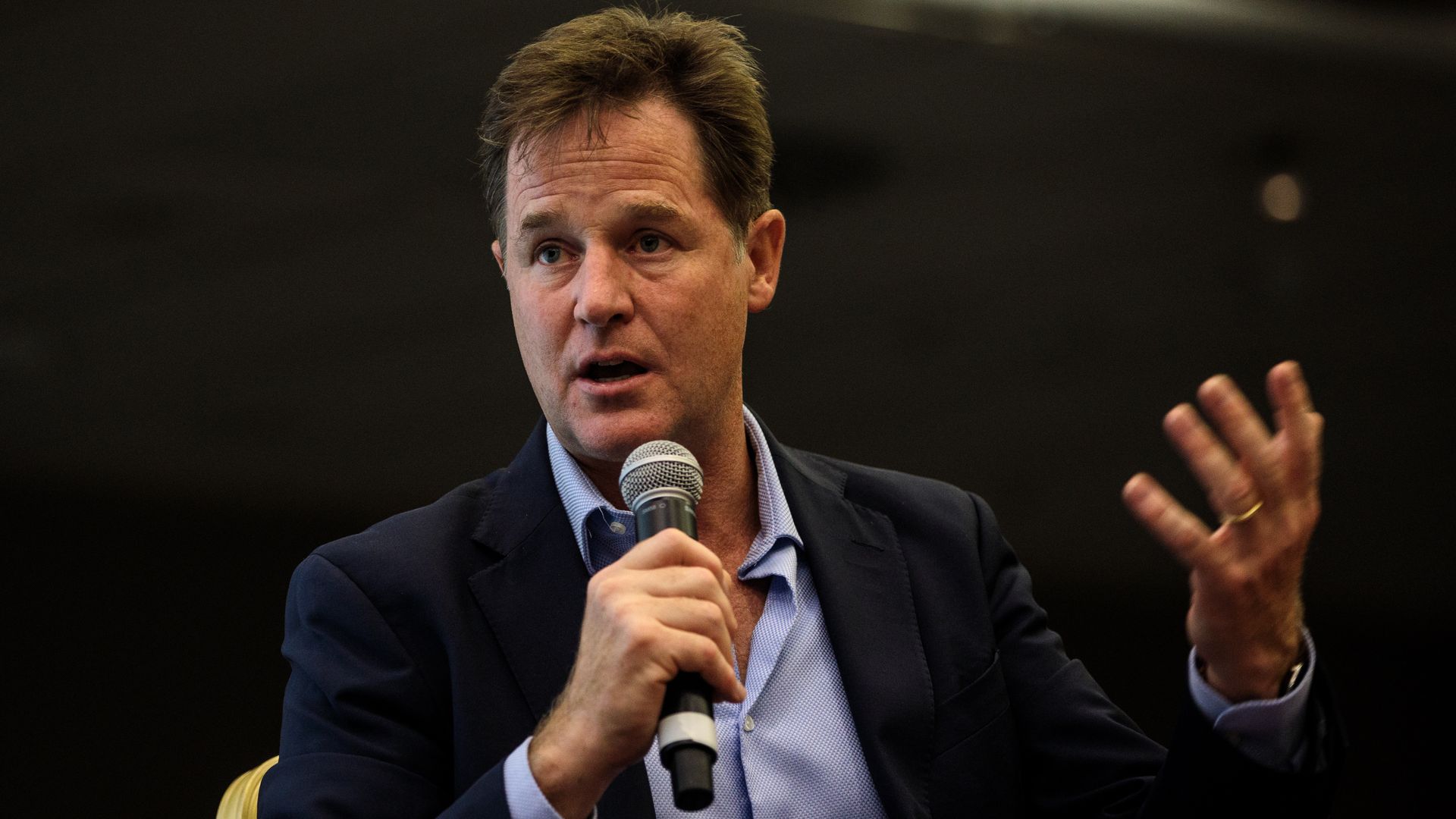 Nick Clegg, Facebook rep and former Liberal Democrats leader, speaks at a Liberal Democrat Party Conference fringe event at the Hilton Hotel in 2018 in Brighton, England.