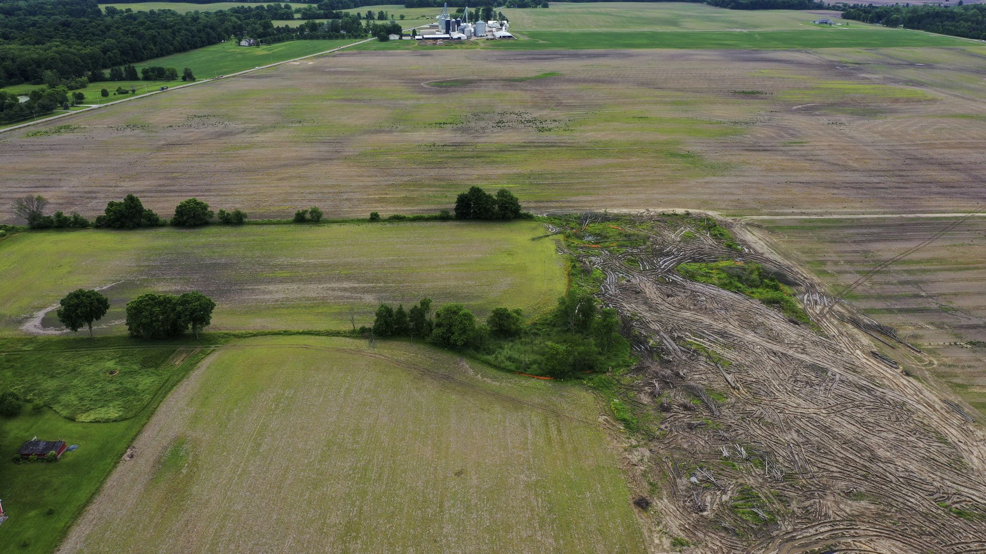 An aerial shot of a field where an Intel project will soon be built.